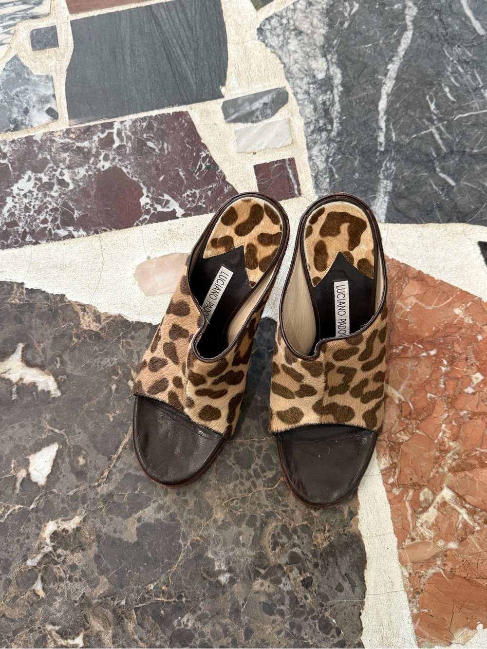 Luciano Padovan Leopard-Print Open-Toe Mules in Brown